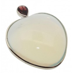 Opalite and Garnet Gemstone Heart Sterling Silver Pendant 02